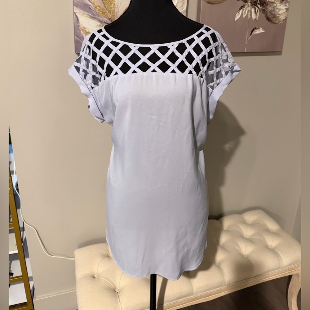 Express Lavender Short Sleeve Lattice Blouse size Large
